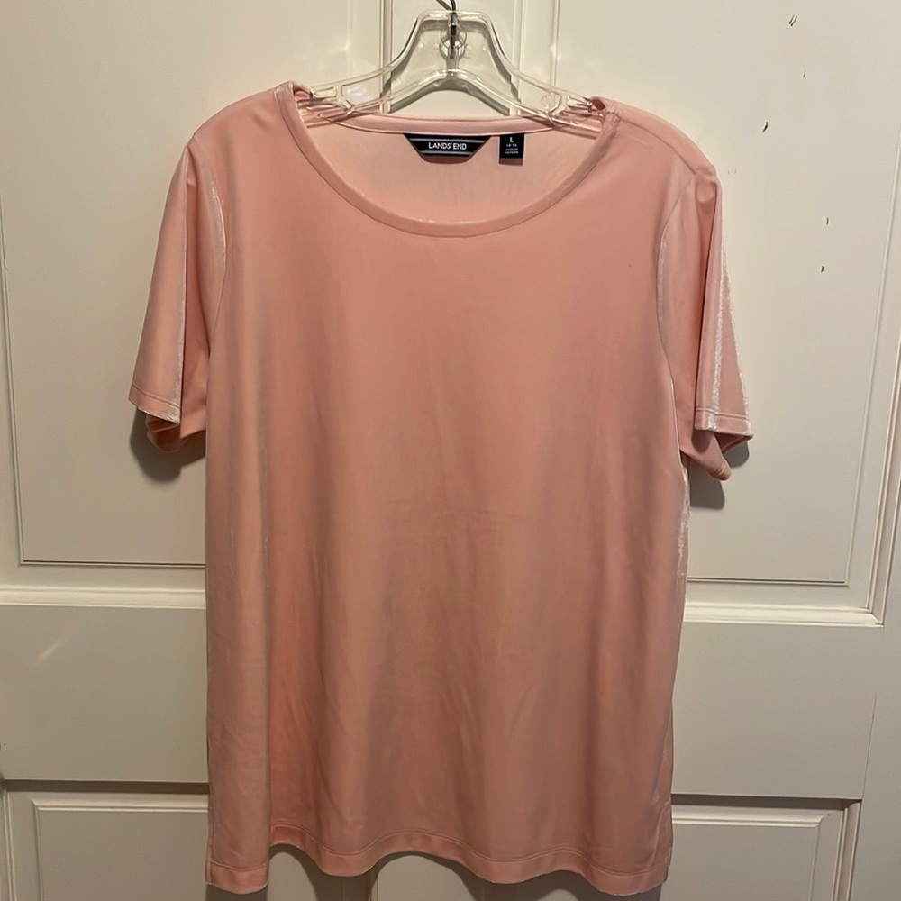 Lands End Pink Velour Short Sleeve Top